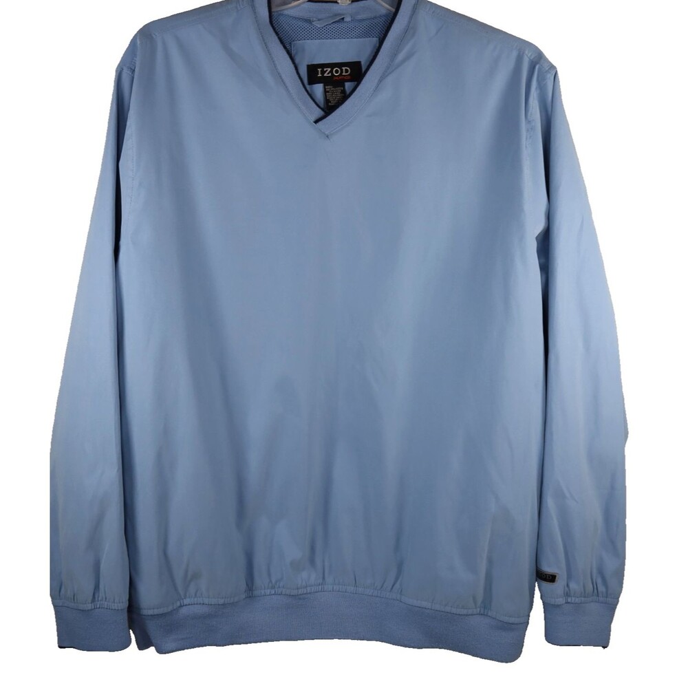 IZOD Pullover Mens Large Blue Golf V-Neck Windbreaker Xtreme Function Windshirt
